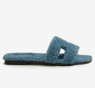 HERMES SHEARLING ORAN SANDALS ‘BLUE’