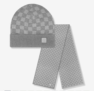 LV ‘Néo Petit Damier Grey Beanie & Scarf’ (CLEARANCE)